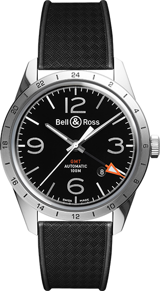 Bell Ross Vintage Self winding Automatic Black Mens Watch BR-123-GMT-24H 