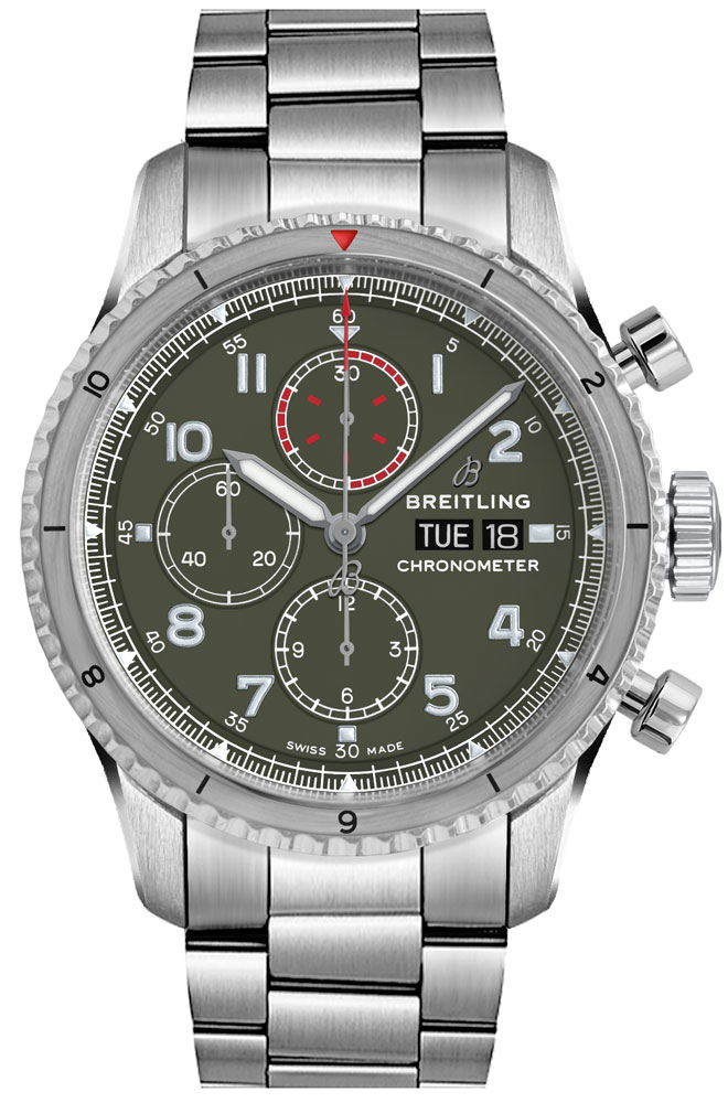 Breitling Navitimer Aviator 8 Self winding Automatic Green Mens Watch A133161A1L1A1 