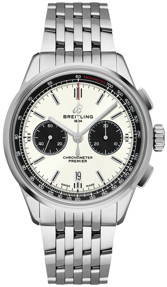 Breitling Premier Self winding Automatic Chronometer Silver Mens Watch AB0118221G1A1 