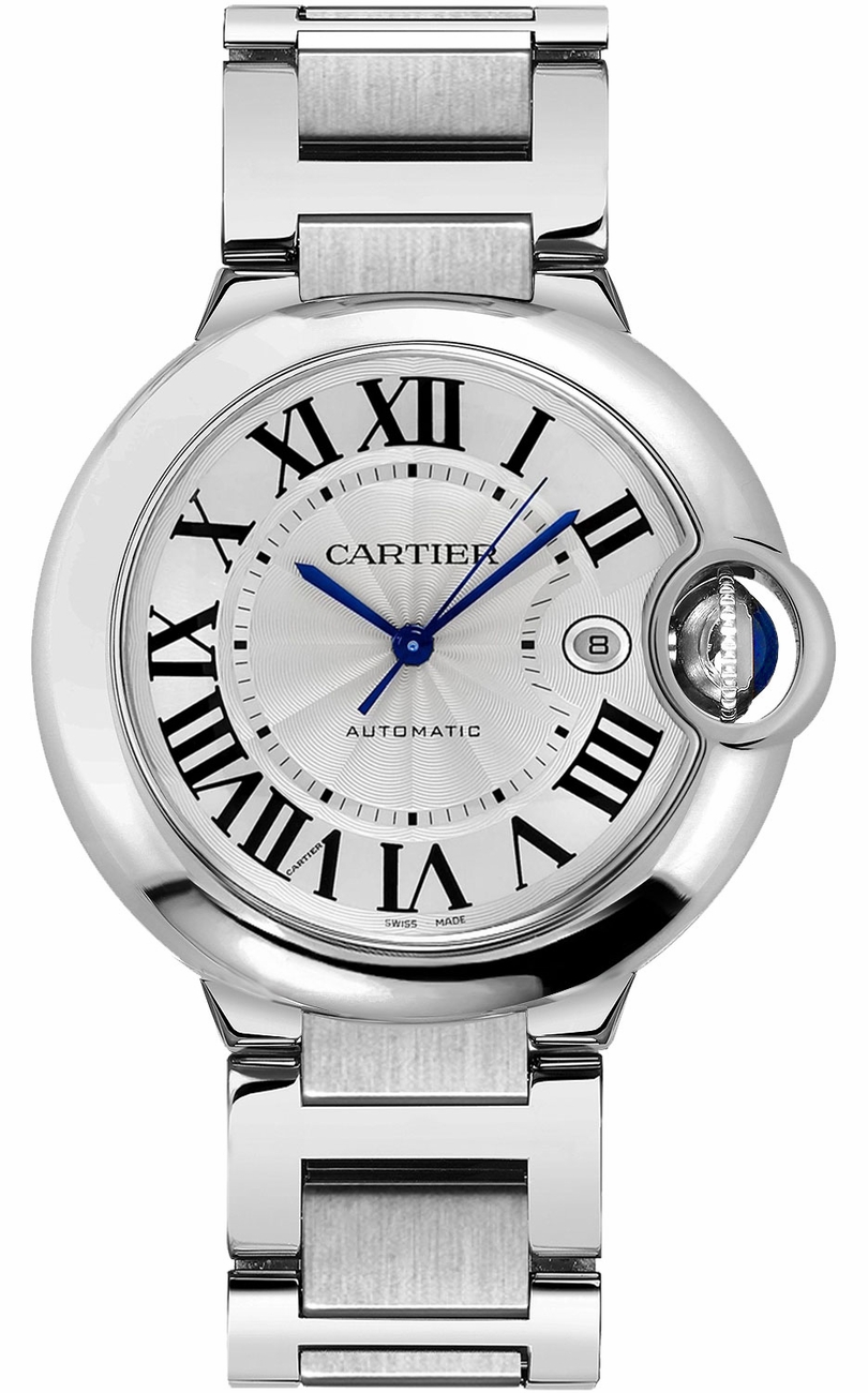 Cartier Ballon Bleu 42 Guilloche Silver Dial Men's Dress Watch W69012Z4 