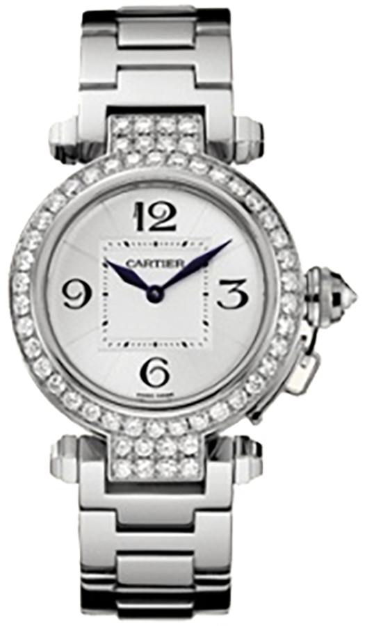 Cartier Pasha Battery Operated Quartz Silver Ladies Watch WJ11924G 