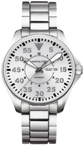 Hamilton Khaki Aviation Battery Operated Quartz Silver Mens Watch H64611155 