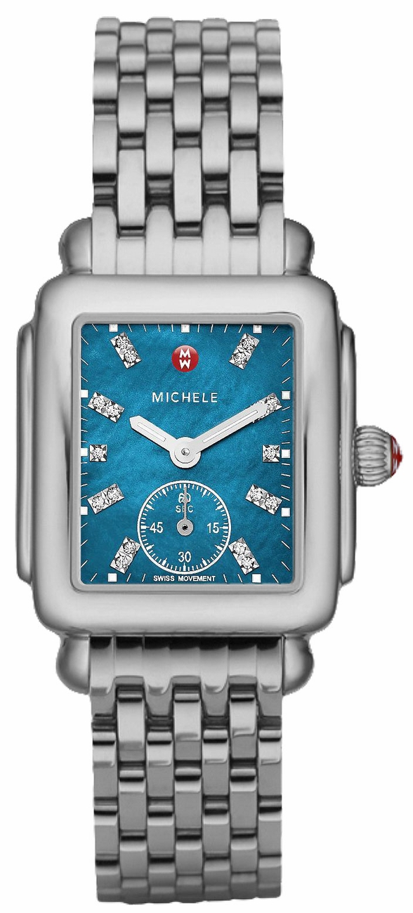Michele Deco Collection Battery Operated Quartz Pearl Teal Ladies Watch MWW06V000104 