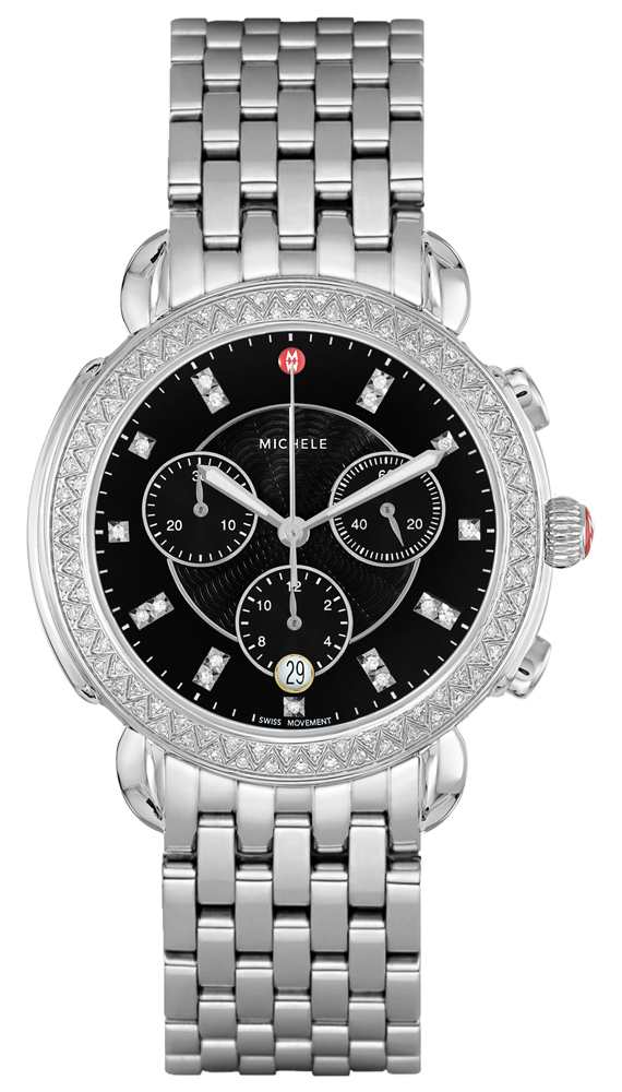 Michele Sidney Battery Operated Quartz Pearl Black Ladies Watch MWW30A000034 