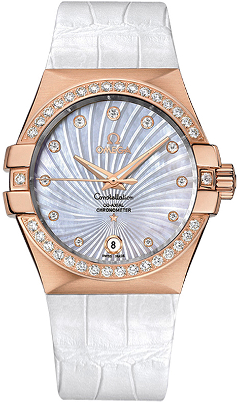 Omega Constellation Battery Operated Quartz Pearl White Ladies Watch 12358352055003 