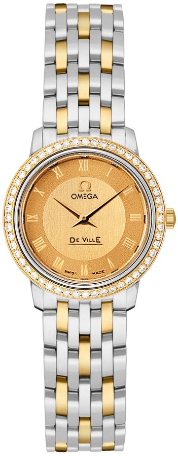 Omega De Ville Battery Operated Quartz Champagne Ladies Watch 41325276008001 