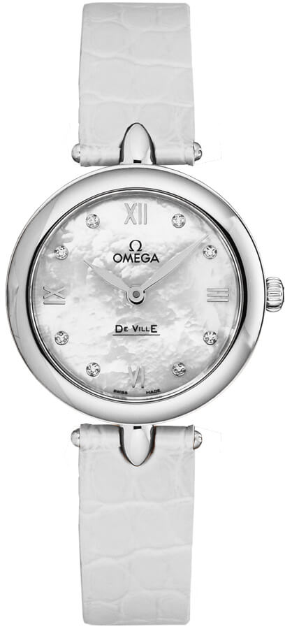 Omega De Ville Battery Operated Quartz White Ladies Watch 42413276055001 