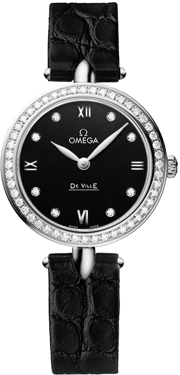 Omega De Ville Battery Operated Quartz Black Ladies Watch 42418276051001 