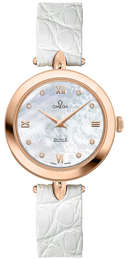 Omega De Ville Battery Operated Quartz White Ladies Watch 42453276055002 