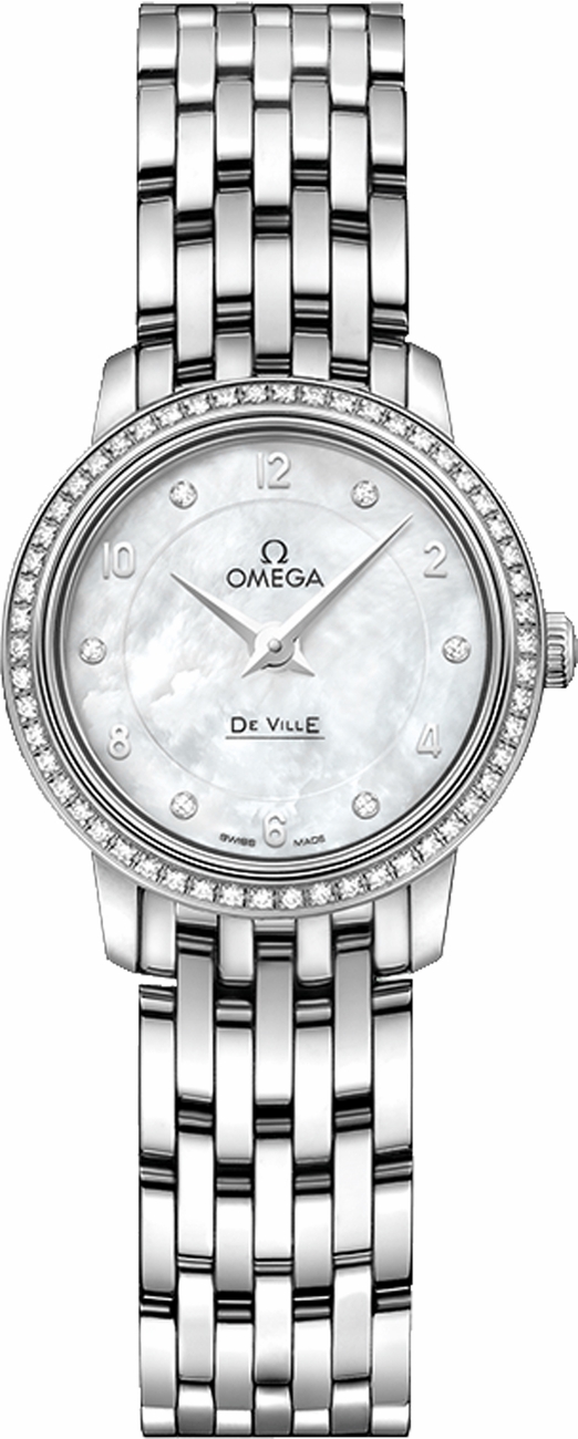 Omega De Ville Battery Operated Quartz Pearl White Ladies Watch 42455246055003 