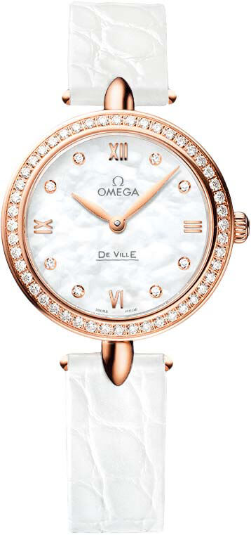 Omega De Ville Battery Operated Quartz White Ladies Watch 42458276055002 