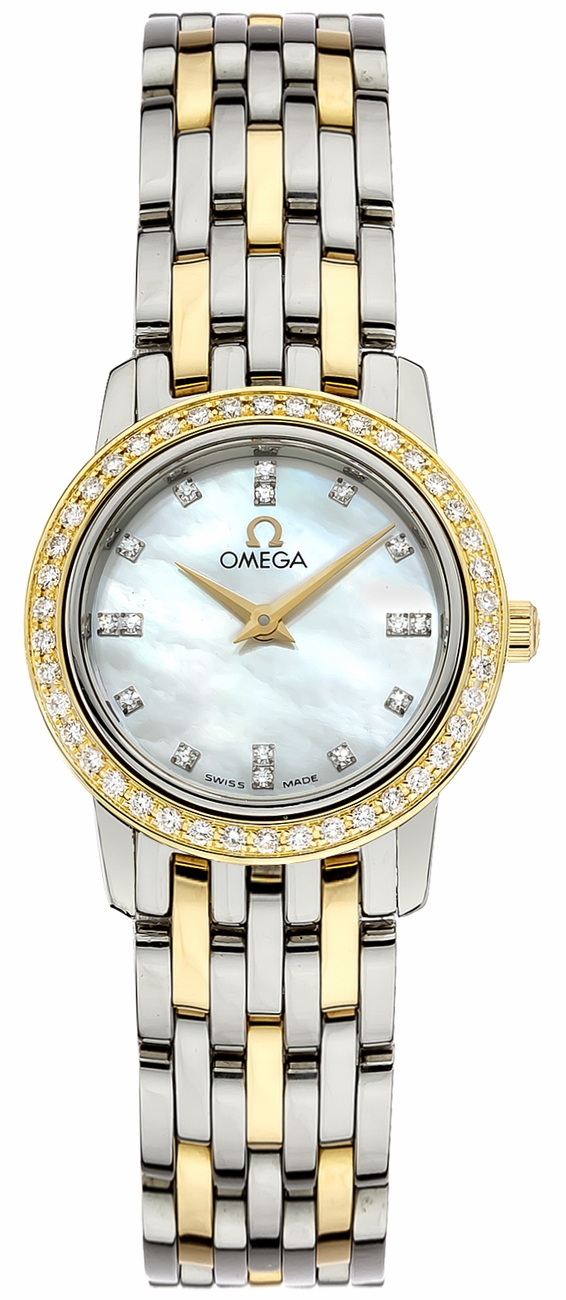 Omega De Ville Battery Operated Quartz Pearl White Ladies Watch 43757500 
