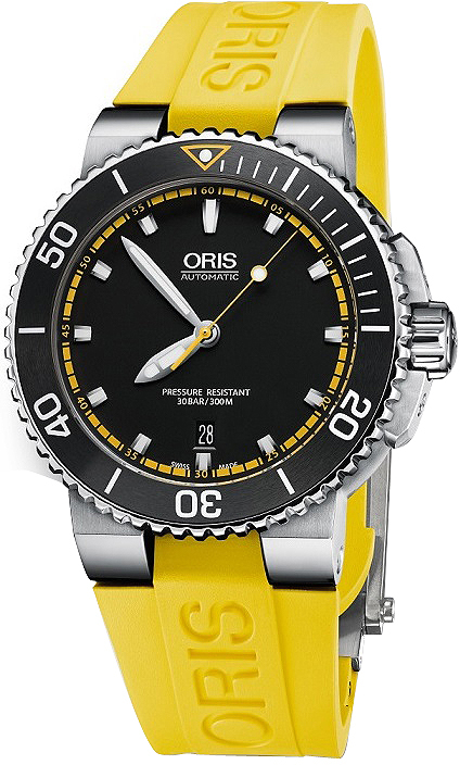 Oris Diving Self winding Automatic Black Mens Watch 73376534127RS-YELLOW 