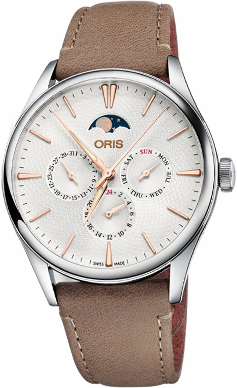 Oris Culture Self winding Automatic Silver Mens Watch 78177294031LS-BEIGE 