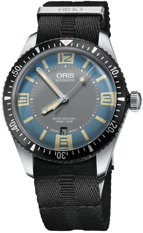 Oris Diving Self winding Automatic Blue Grey Mens Watch 73377074065FS-NATO 