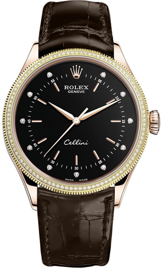 Rolex Cellini Time 18k Rose Gold Diamonds Men's Watch 50605RBR-0013 