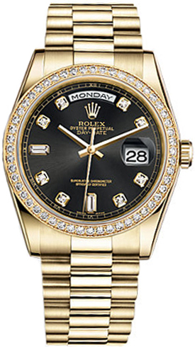 Rolex Day-Date Self winding Automatic Black Ladies Watch 118348-0024 