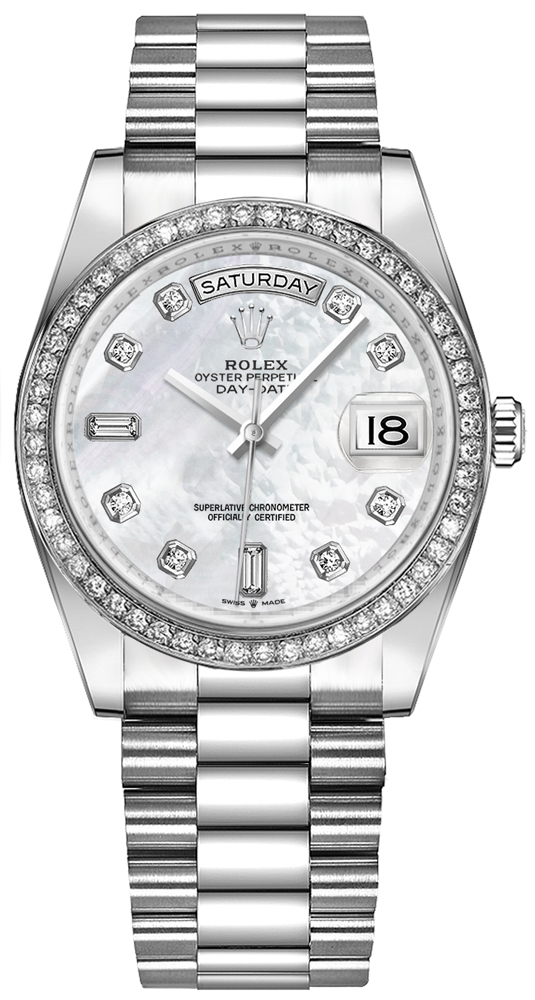 Rolex Day-Date 36 18k White Gold Women's Watch 128349RBR-0004 