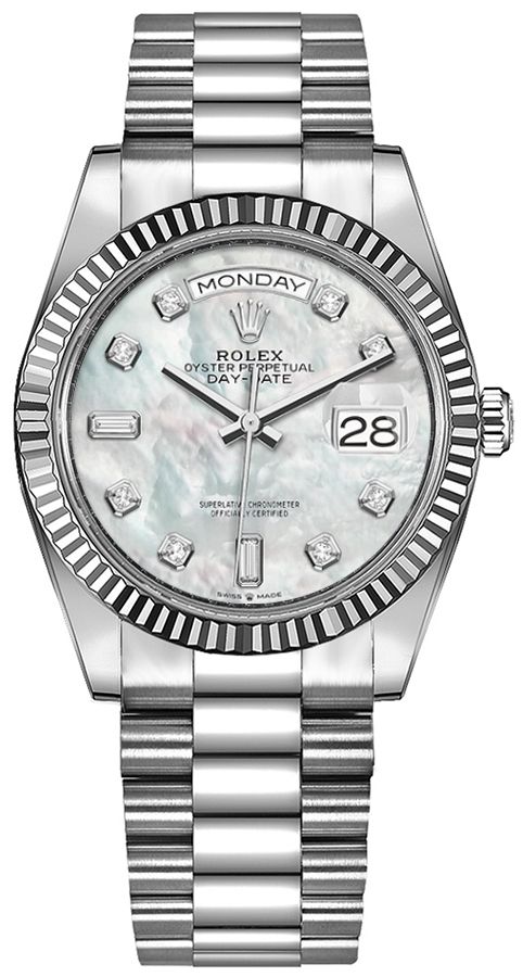 Rolex Day-Date Watches Unisex Pearl White Self Winding Automatic 128236-0002 Watch 
