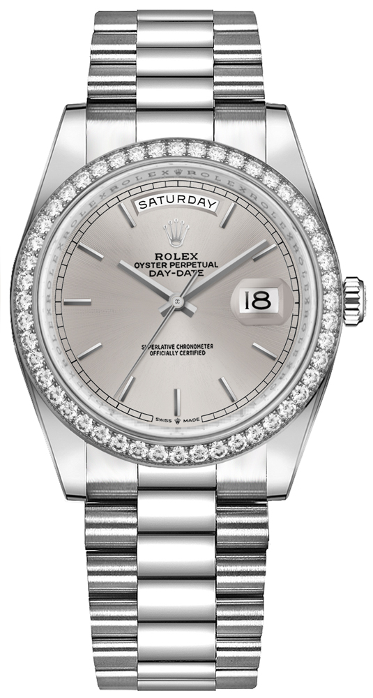 Rolex Day-Date Self winding Automatic Silver Ladies Watch 128349RBR-0001 