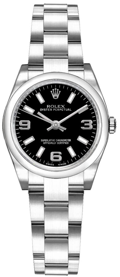 Rolex Oyster Perpetual Self winding Automatic Black Ladies Watch 176200-0002 