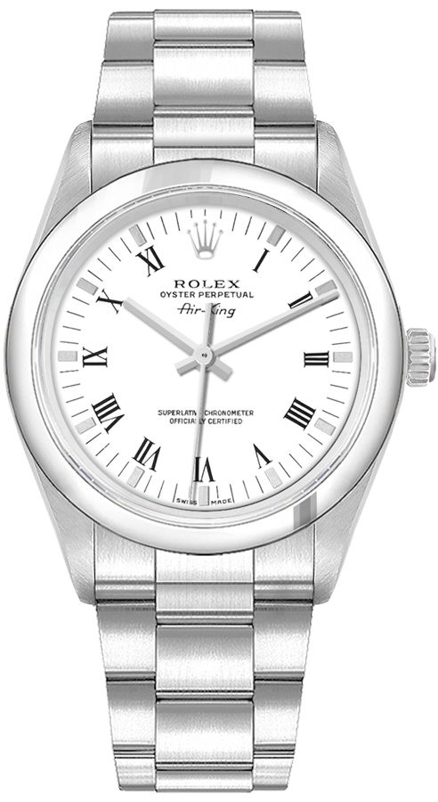 Rolex Oyster Perpetual 34 Air King White Roman Numeral & Index Dial Unisex Watch 14000 