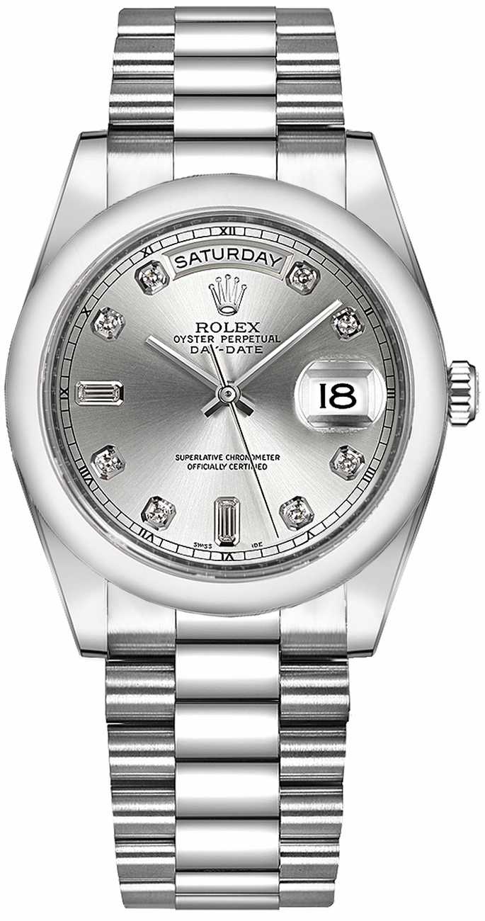 Rolex Day-Date Silver Watch 118206-0037 