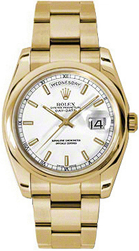 Rolex Day-Date 36 White Dial Gold Watch 118208-0112 