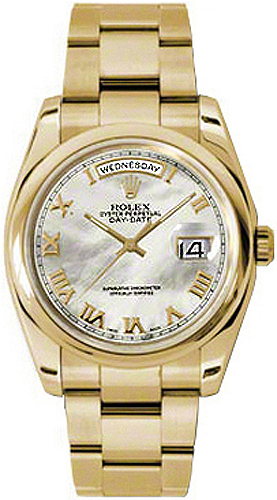 Rolex Day-Date 36 Mother of Pearl Roman Numeral Dial Watch 118208 