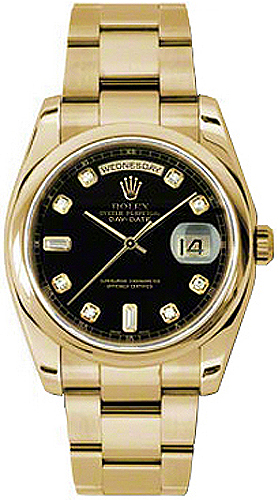 Rolex Day-Date 36 Black Diamond Gold Watch 118208-0085 