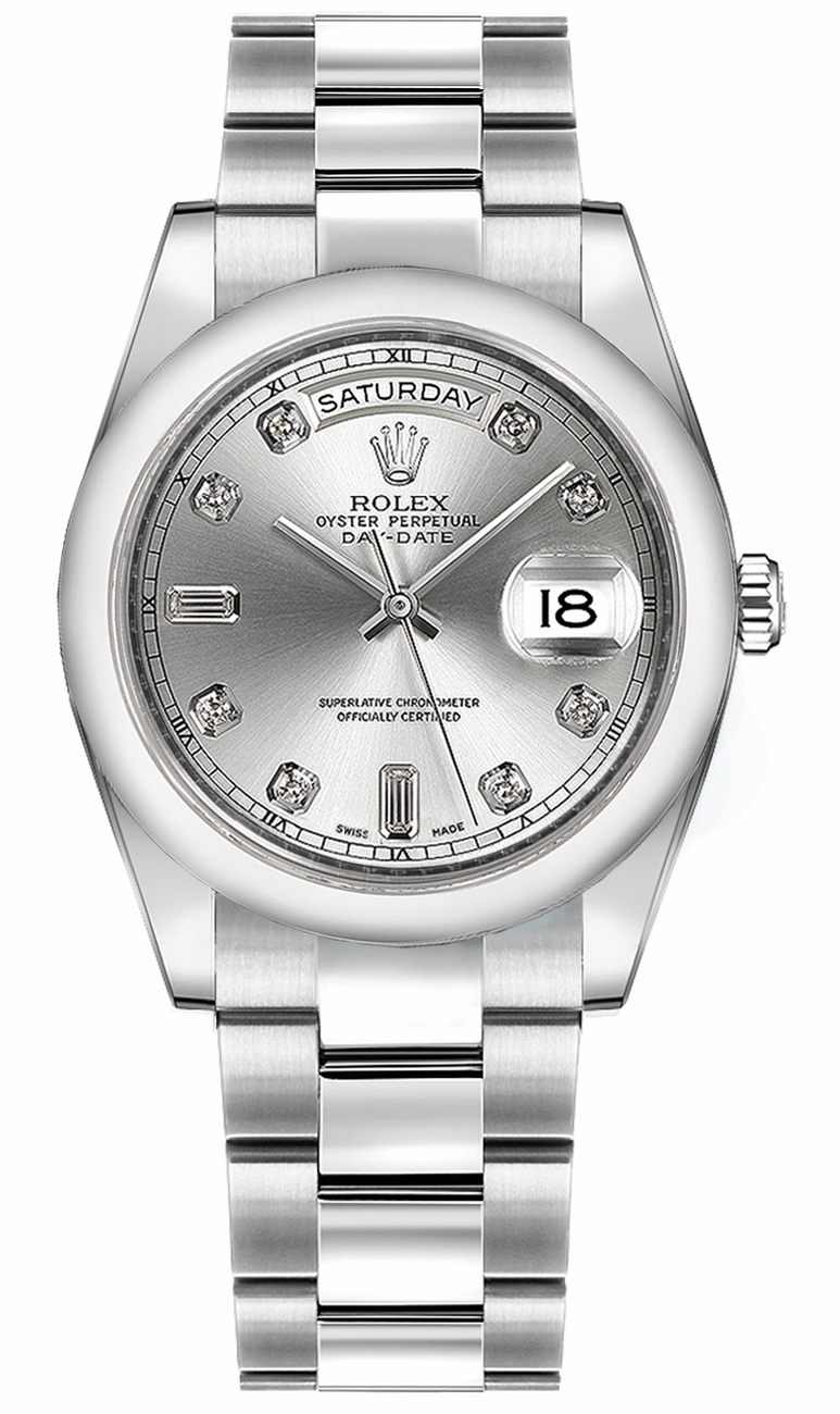 Rolex Day-Date Self winding Automatic Chronometer Silver Ladies Watch 118209-SLVDO 