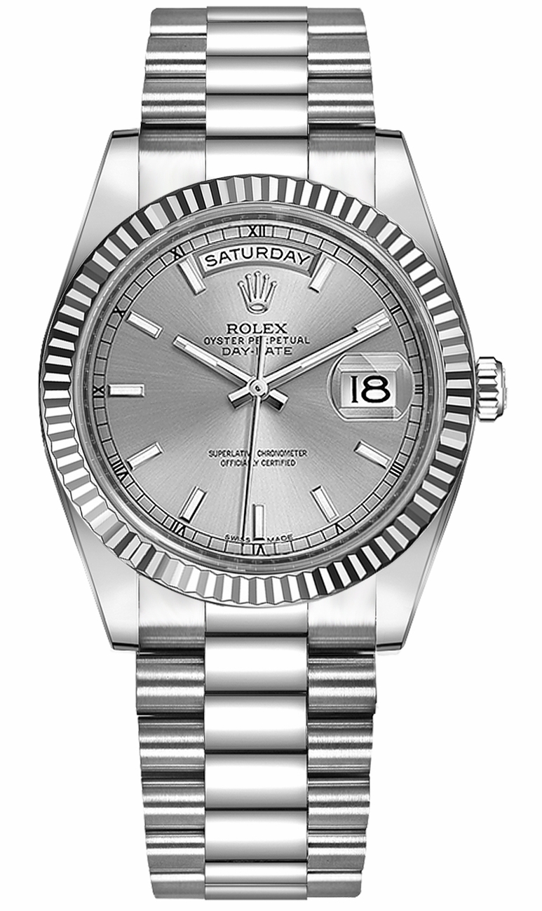 Rolex Day-Date Self winding Automatic Chronometer Silver Unisex Watch 118239-0085 