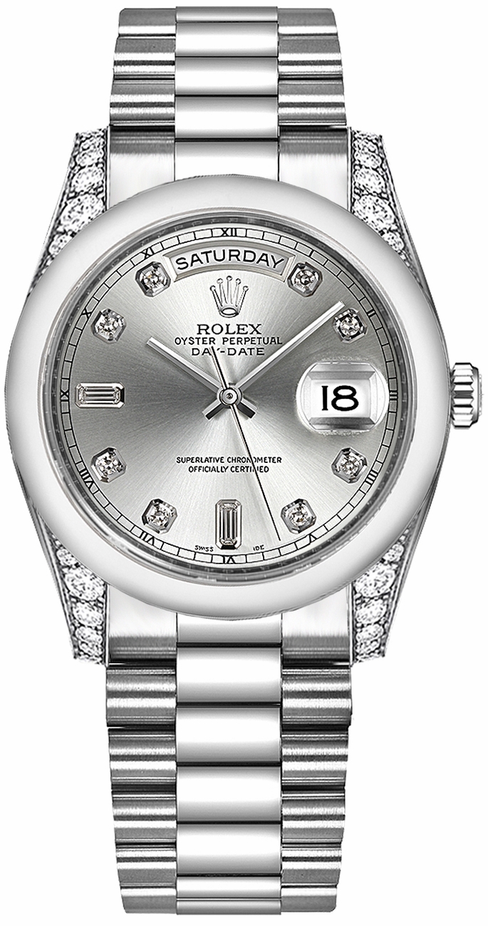 Rolex Day-Date Self winding Automatic Chronometer Silver Unisex Watch 118296-SLVDP 