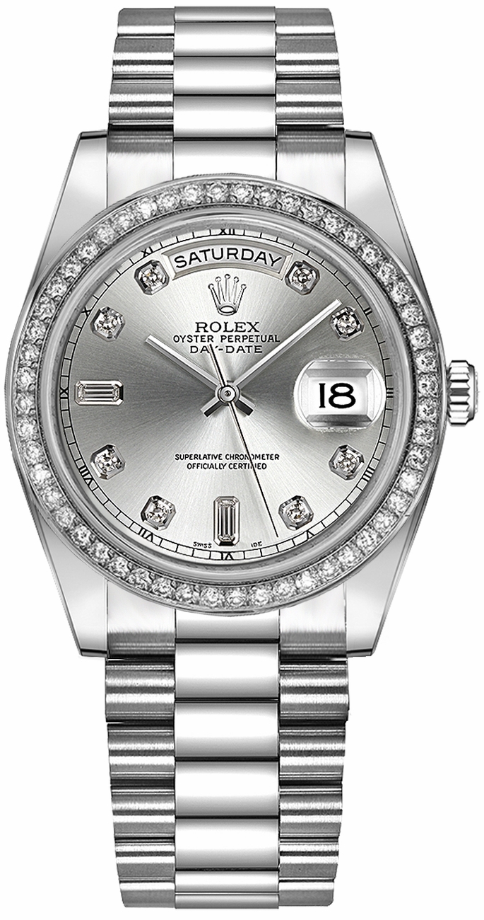 Rolex Day-Date Self winding Automatic Chronometer Silver Unisex Watch 118346-0024 