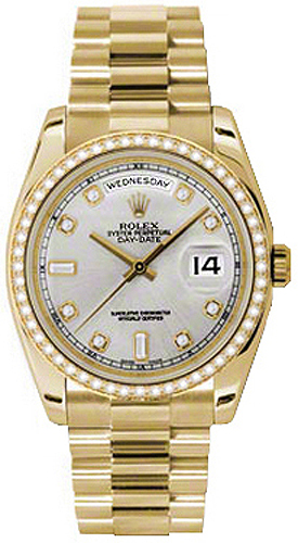 Rolex Day-Date Self winding Automatic Chronometer Silver Ladies Watch 118348-0008 