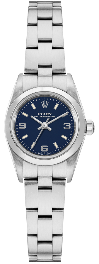 Rolex Oyster Perpetual 24 Blue Dial Domed Bezel Women's Watch 67180 