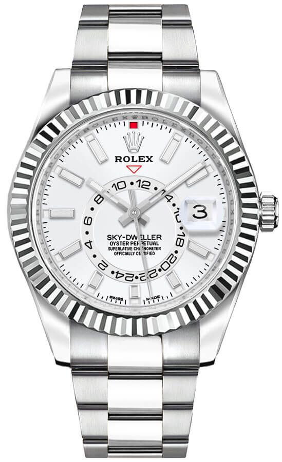 Rolex Sky-Dweller White Dial Fluted Bezel Men's Watch 326934-0001 