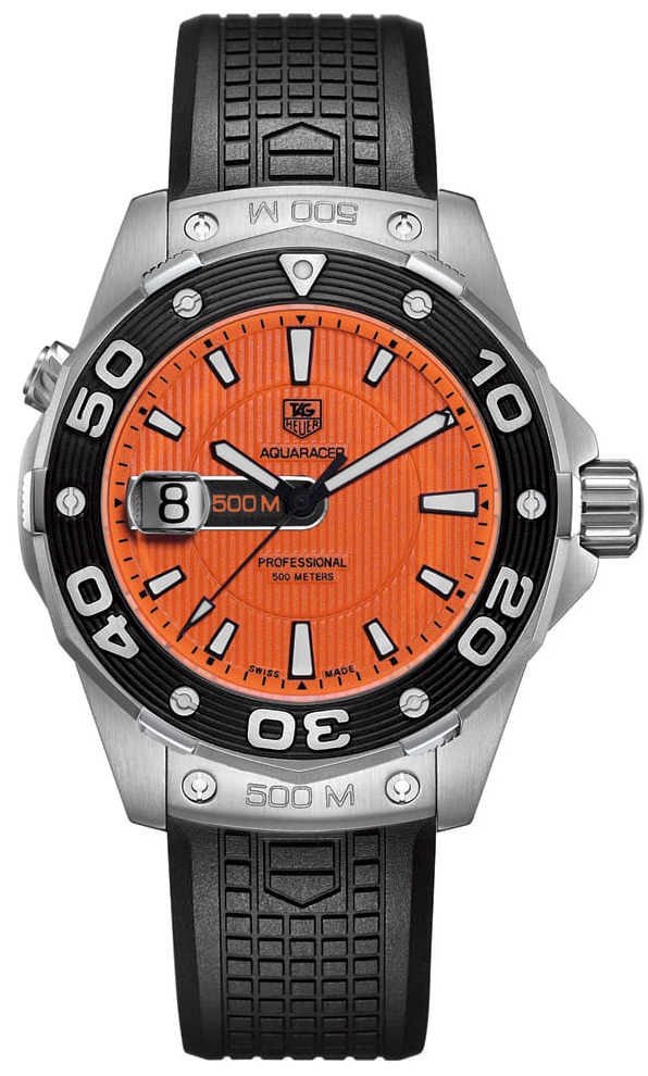 Tag Heuer Aquaracer Battery Operated Quartz Orange Mens Watch WAJ1113-FT6015 