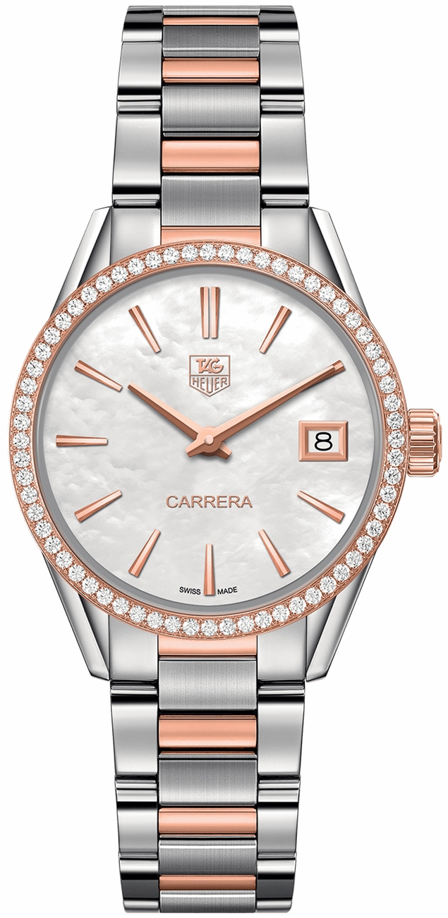 Tag Heuer Carrera Battery Operated Quartz Pearl White Ladies Watch WAR1353.BD0774 