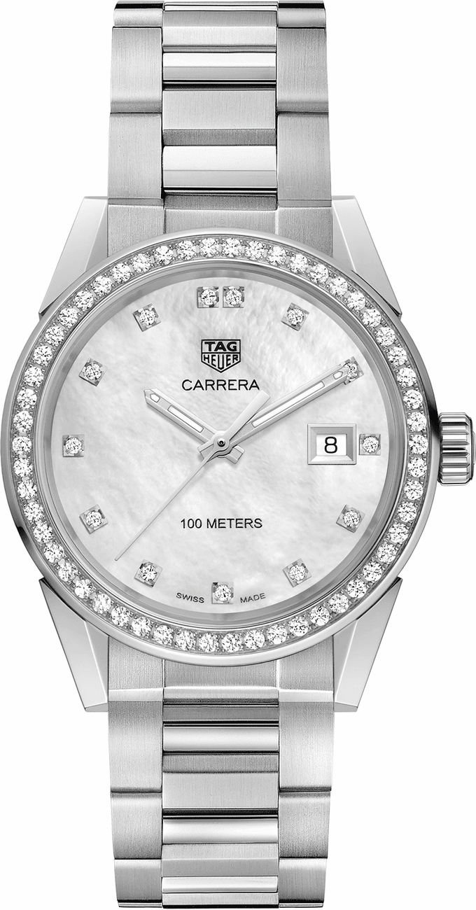 Tag Heuer Carrera Battery Operated Quartz Pearl White Ladies Watch WBG1315.BA0758 