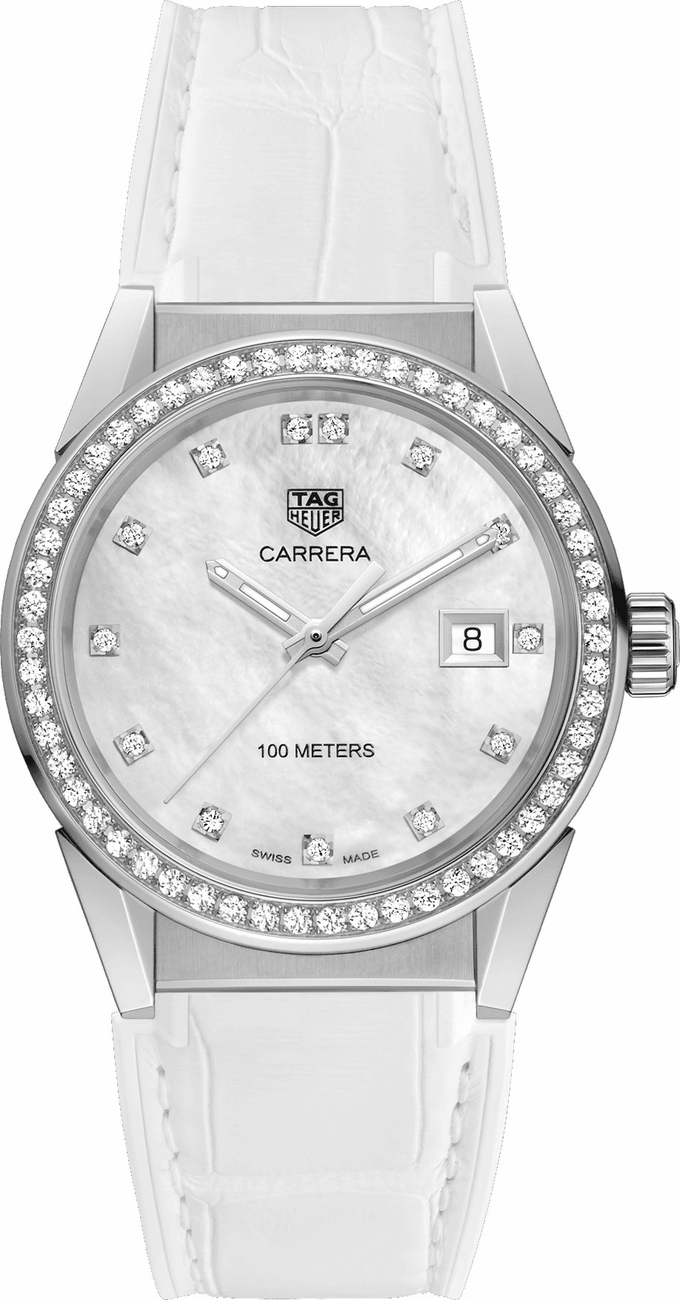 Tag Heuer Carrera Battery Operated Quartz White Ladies Watch WBG1315.FC6412 