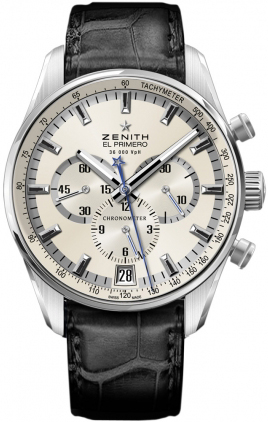 Zenith 2010 El Primero Collection Self winding Automatic Chronometer Silver Mens Watch 03-2040-400-01-C496 